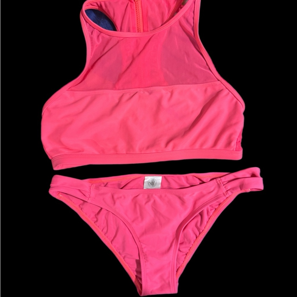 Women’s Pink High-Neck Swim Top & Bikini Bottom Set